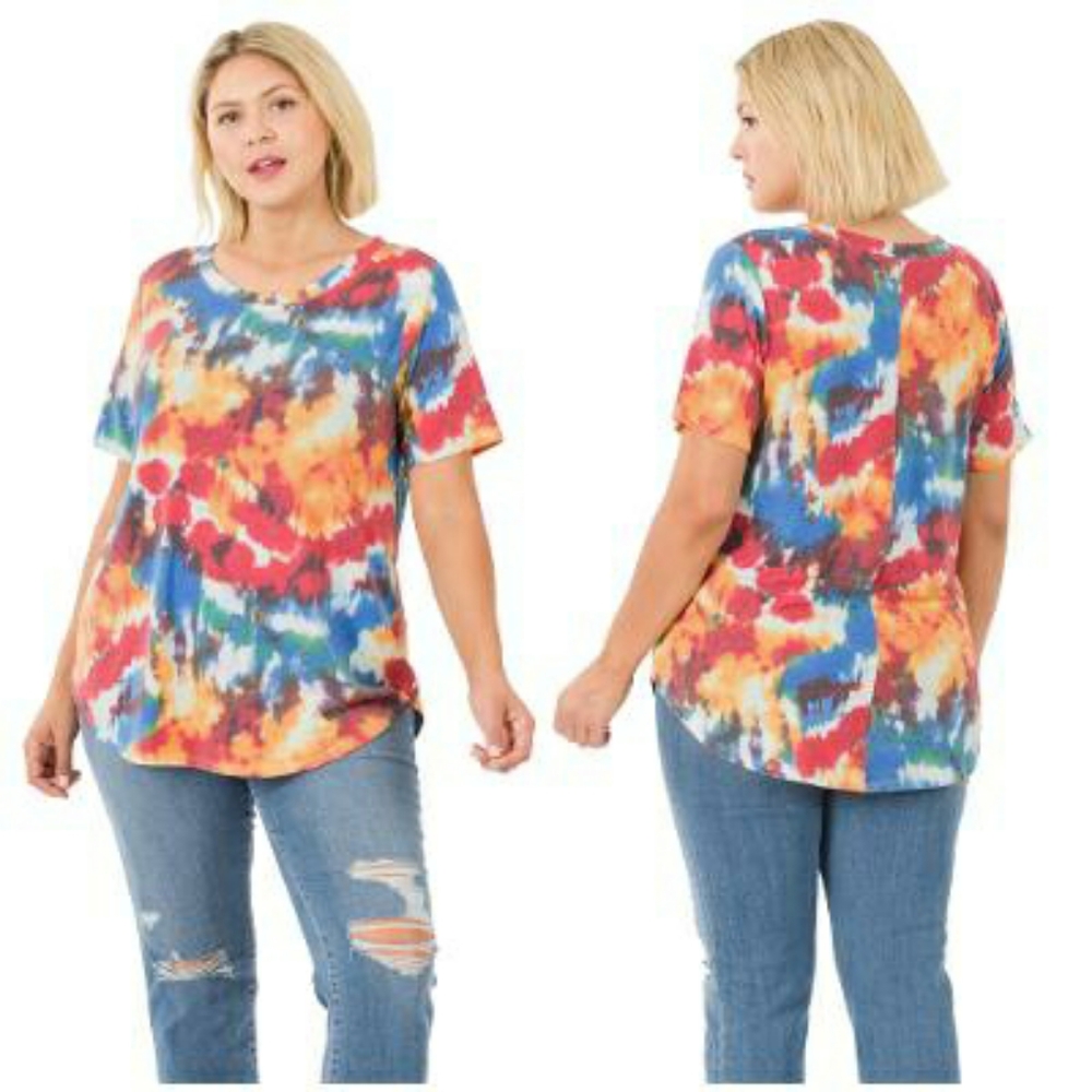 Plus Size Casual Chic Watercolor Tie-Dye Top - Picture 3 of 4